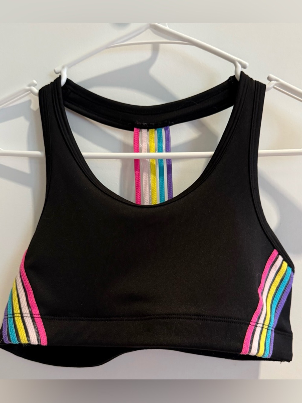 Athletic Works Black Crop Swim Top with Multicolor Stripe Accents